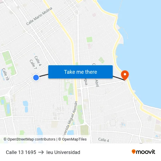 Calle 13 1695 to Ieu Universidad map