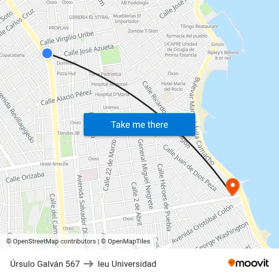 Úrsulo Galván 567 to Ieu Universidad map