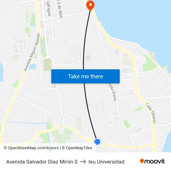 Avenida Salvador Díaz Mirón S to Ieu Universidad map