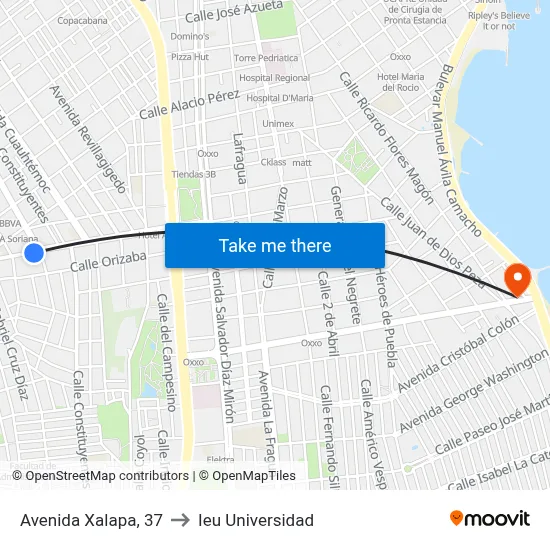 Avenida Xalapa, 37 to Ieu Universidad map