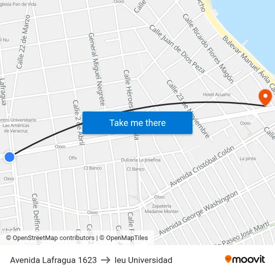 Avenida Lafragua 1623 to Ieu Universidad map