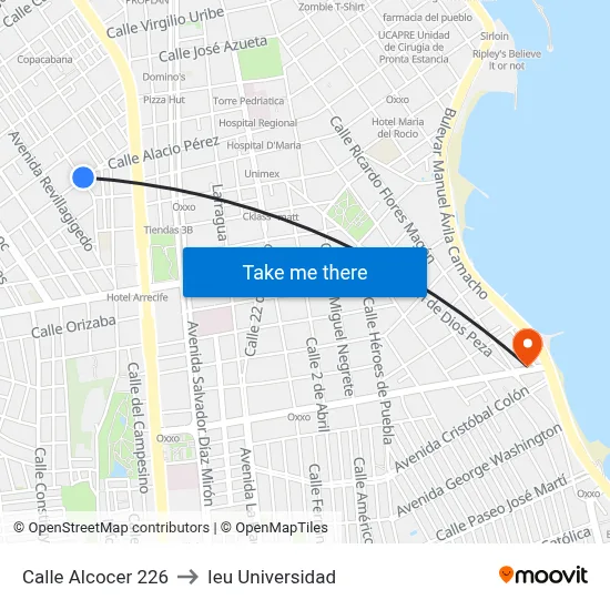Calle Alcocer 226 to Ieu Universidad map
