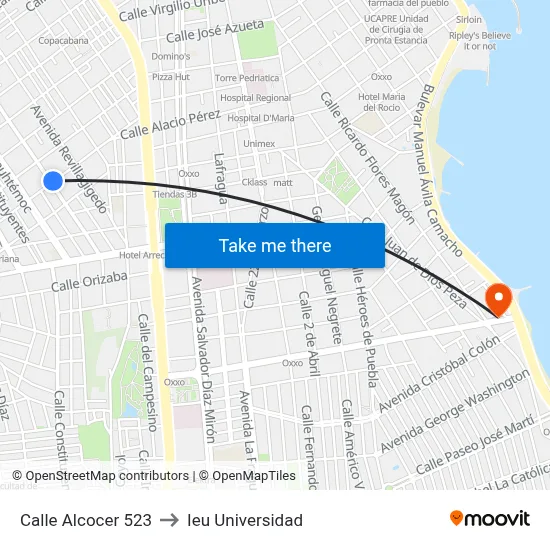 Calle Alcocer 523 to Ieu Universidad map