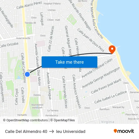 Calle Del Almendro 40 to Ieu Universidad map
