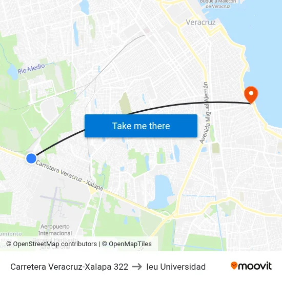 Carretera Veracruz-Xalapa 322 to Ieu Universidad map