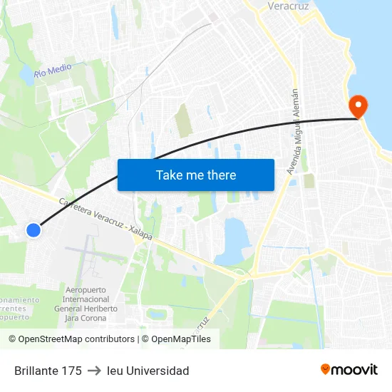 Brillante 175 to Ieu Universidad map