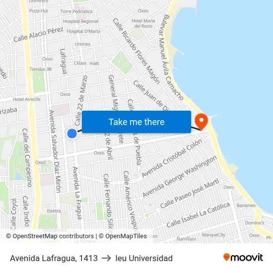Avenida Lafragua, 1413 to Ieu Universidad map
