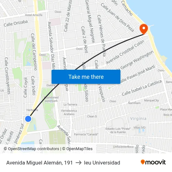 Avenida Miguel Alemán, 191 to Ieu Universidad map
