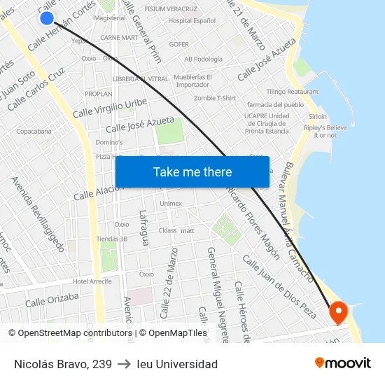 Nicolás Bravo, 239 to Ieu Universidad map