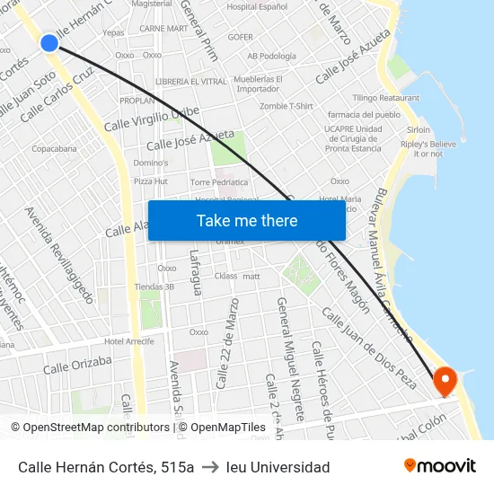 Calle Hernán Cortés, 515a to Ieu Universidad map