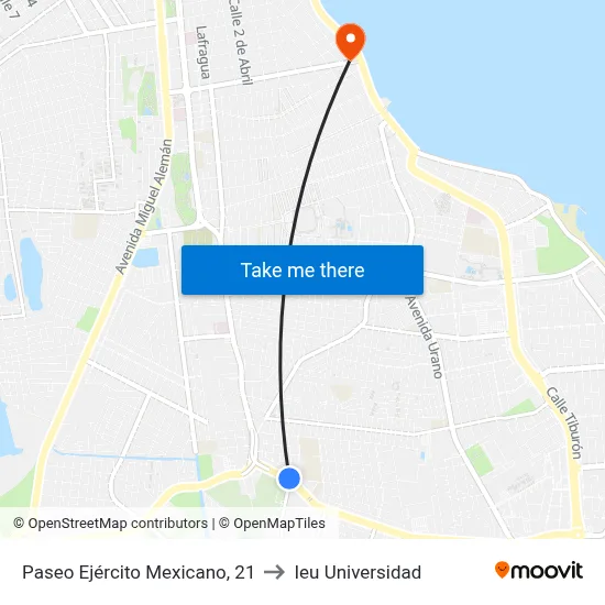 Paseo Ejército Mexicano, 21 to Ieu Universidad map