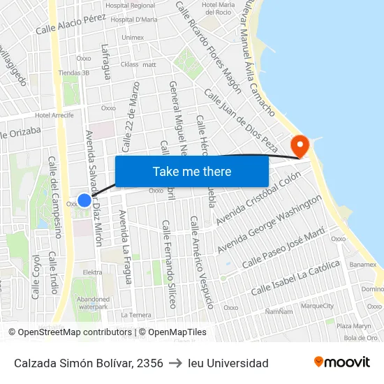 Calzada Simón Bolívar, 2356 to Ieu Universidad map