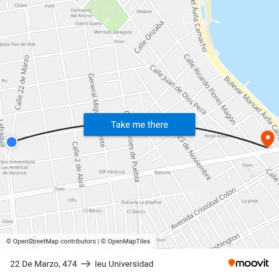 22 De Marzo, 474 to Ieu Universidad map