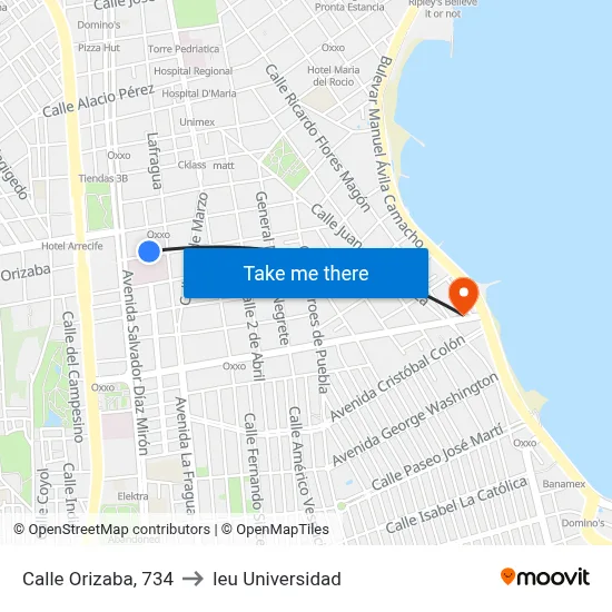 Calle Orizaba, 734 to Ieu Universidad map