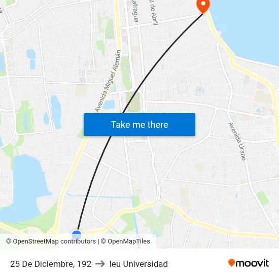25 De Diciembre, 192 to Ieu Universidad map