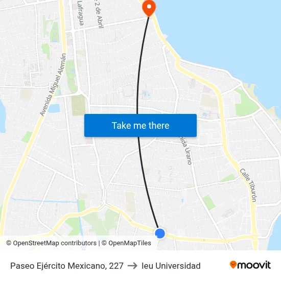 Paseo Ejército Mexicano, 227 to Ieu Universidad map