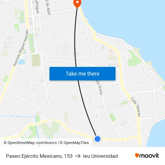 Paseo Ejército Mexicano, 153 to Ieu Universidad map