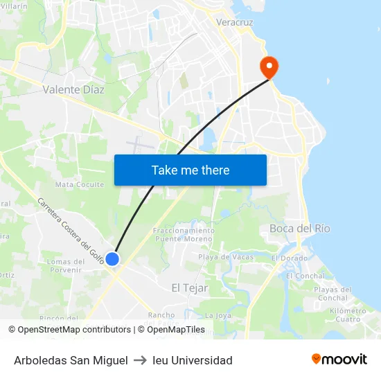 Arboledas San Miguel to Ieu Universidad map