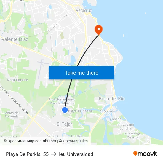 Playa De Parkia, 55 to Ieu Universidad map