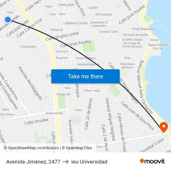 Avenida Jiménez, 2477 to Ieu Universidad map