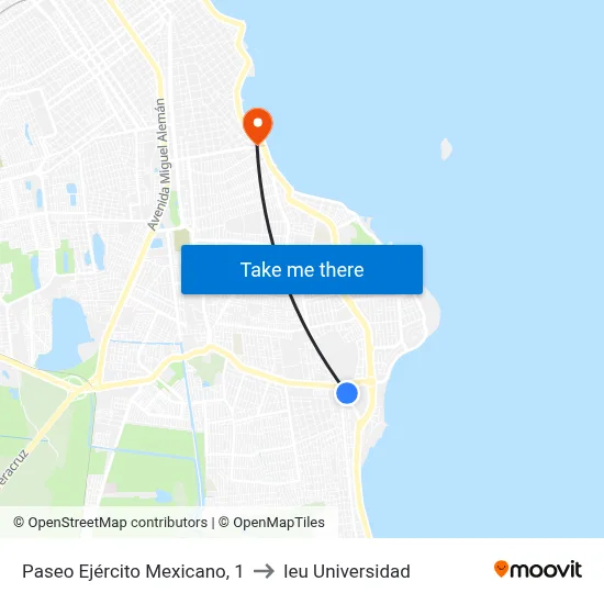 Paseo Ejército Mexicano, 1 to Ieu Universidad map