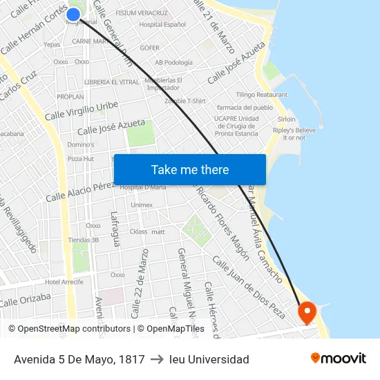 Avenida 5 De Mayo, 1817 to Ieu Universidad map