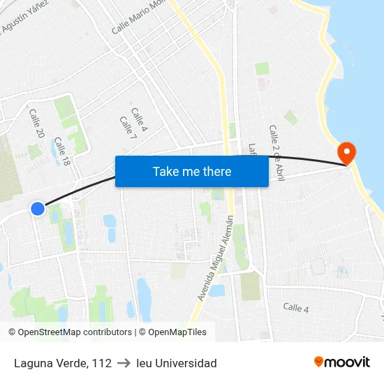 Laguna Verde, 112 to Ieu Universidad map