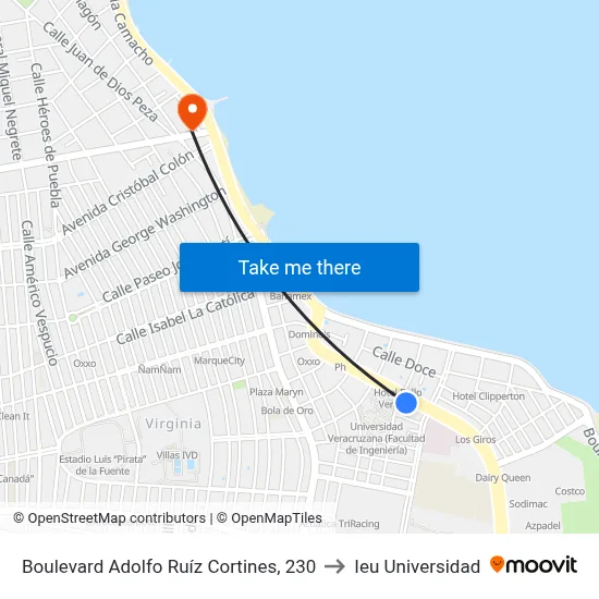 Boulevard Adolfo Ruíz Cortines, 230 to Ieu Universidad map
