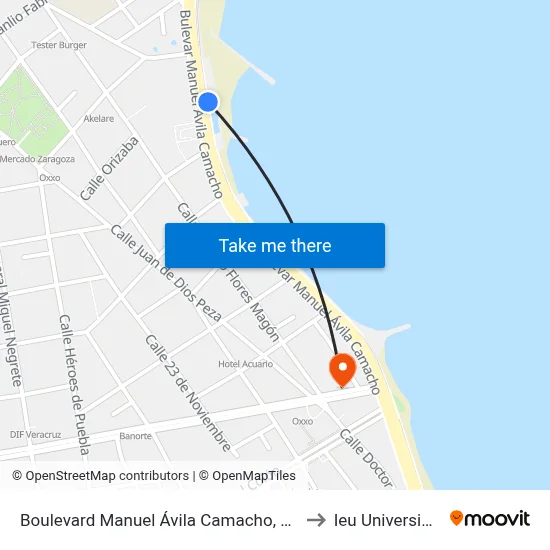 Boulevard Manuel Ávila Camacho, 2337 to Ieu Universidad map