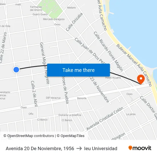 Avenida 20 De Noviembre, 1956 to Ieu Universidad map