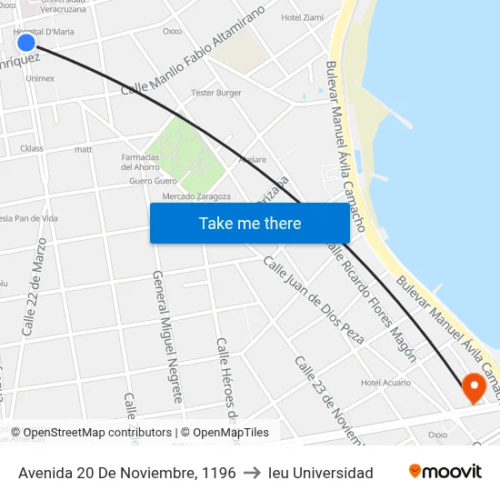 Avenida 20 De Noviembre, 1196 to Ieu Universidad map