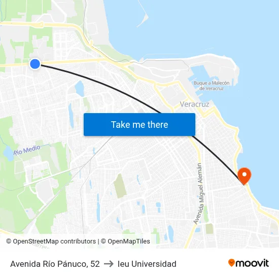 Avenida Río Pánuco, 52 to Ieu Universidad map