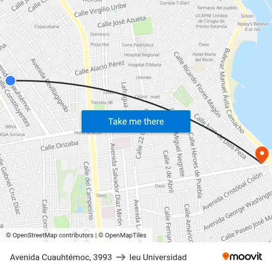Avenida Cuauhtémoc, 3993 to Ieu Universidad map