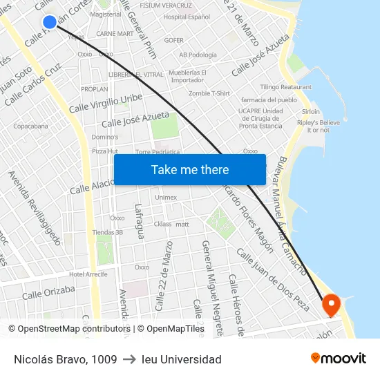 Nicolás Bravo, 1009 to Ieu Universidad map