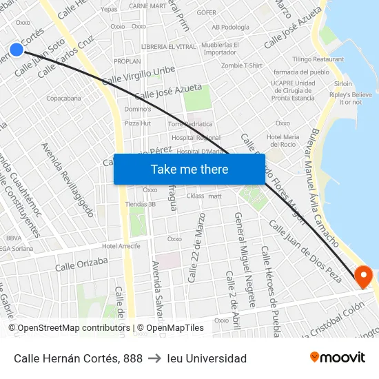 Calle Hernán Cortés, 888 to Ieu Universidad map