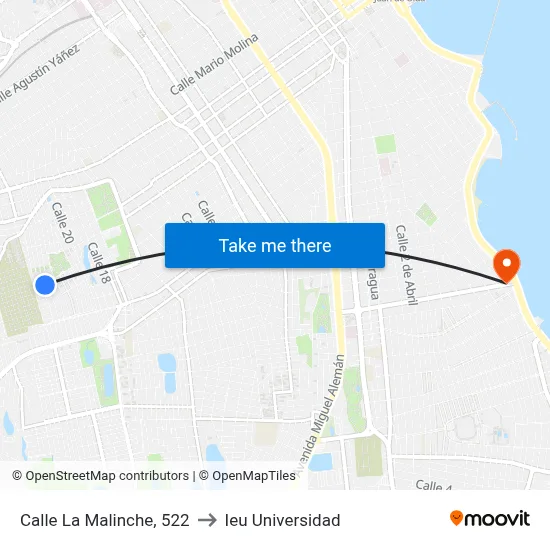 Calle La Malinche, 522 to Ieu Universidad map