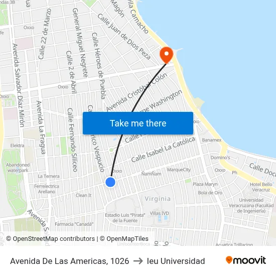 Avenida De Las Americas, 1026 to Ieu Universidad map