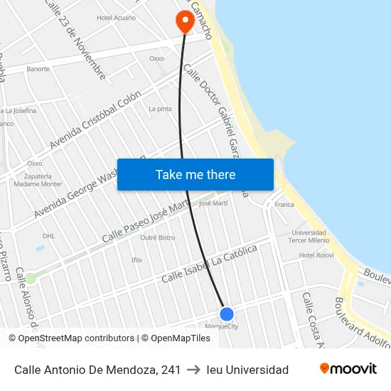 Calle Antonio De Mendoza, 241 to Ieu Universidad map