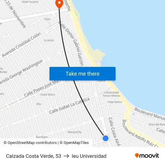 Calzada Costa Verde, 53 to Ieu Universidad map