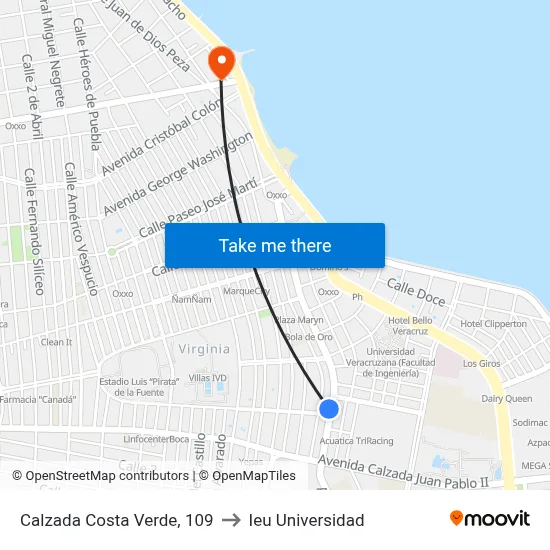 Calzada Costa Verde, 109 to Ieu Universidad map