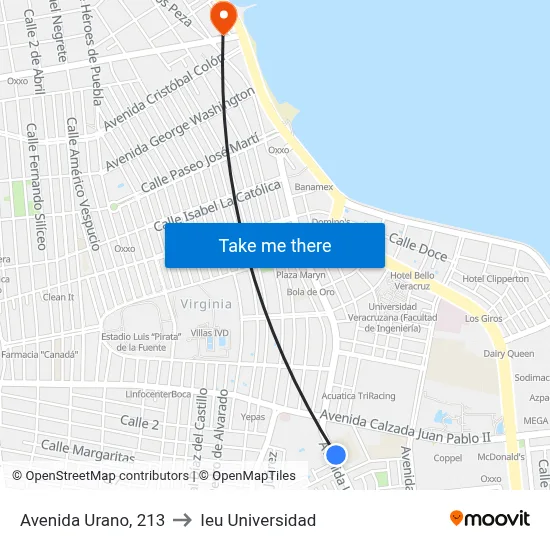 Avenida Urano, 213 to Ieu Universidad map