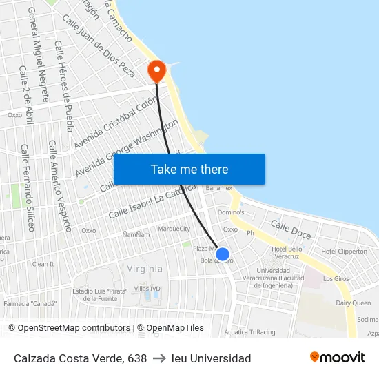 Calzada Costa Verde, 638 to Ieu Universidad map