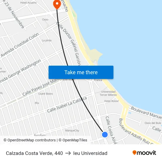 Calzada Costa Verde, 440 to Ieu Universidad map