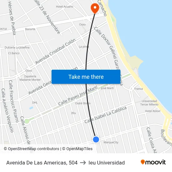 Avenida De Las Americas, 504 to Ieu Universidad map