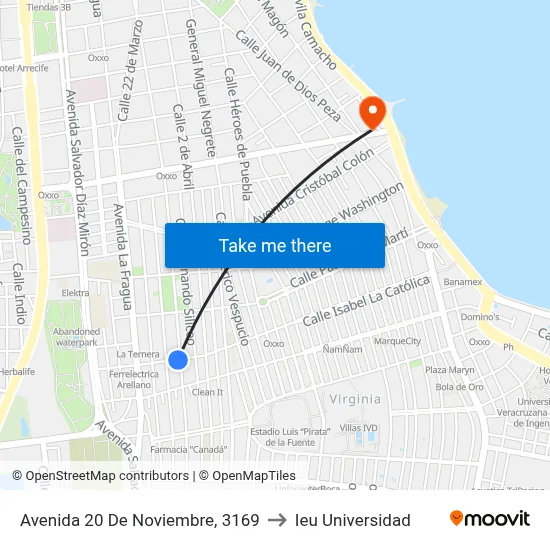 Avenida 20 De Noviembre, 3169 to Ieu Universidad map