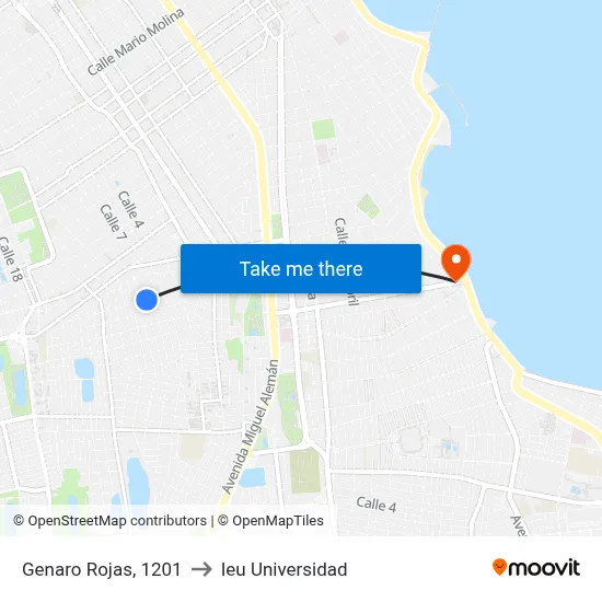 Genaro Rojas, 1201 to Ieu Universidad map