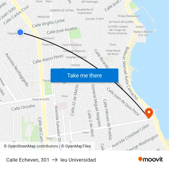 Calle Echeven, 301 to Ieu Universidad map