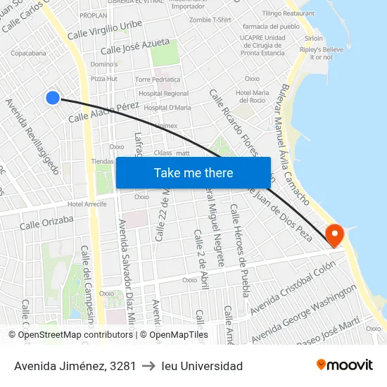 Avenida Jiménez, 3281 to Ieu Universidad map