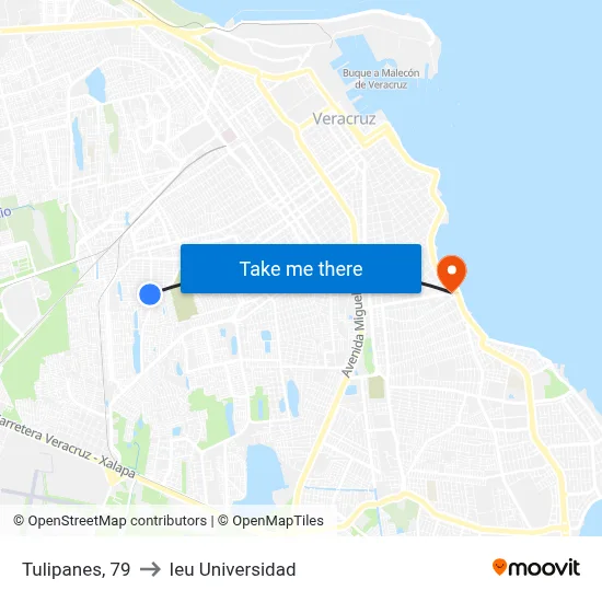 Tulipanes, 79 to Ieu Universidad map