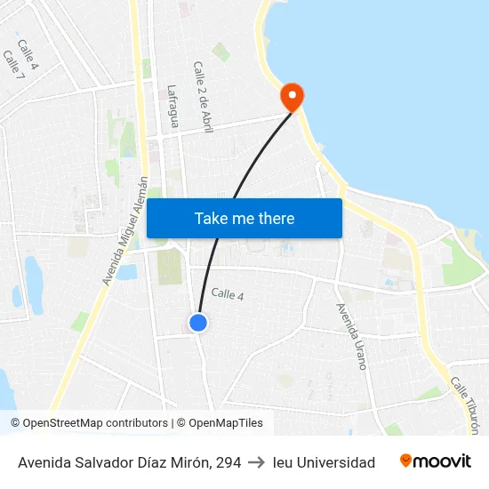 Avenida Salvador Díaz Mirón, 294 to Ieu Universidad map